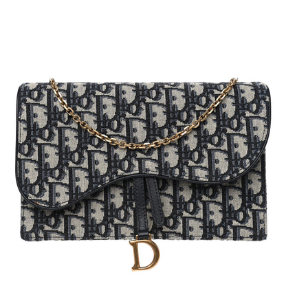 Christian Dior Oblique Saddle Chain Pouch Blue 1 of 4