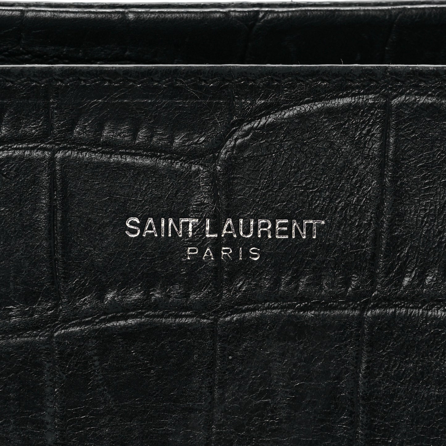 Calfskin Crocodile Embossed Medium Cabas Rive Gauche Black