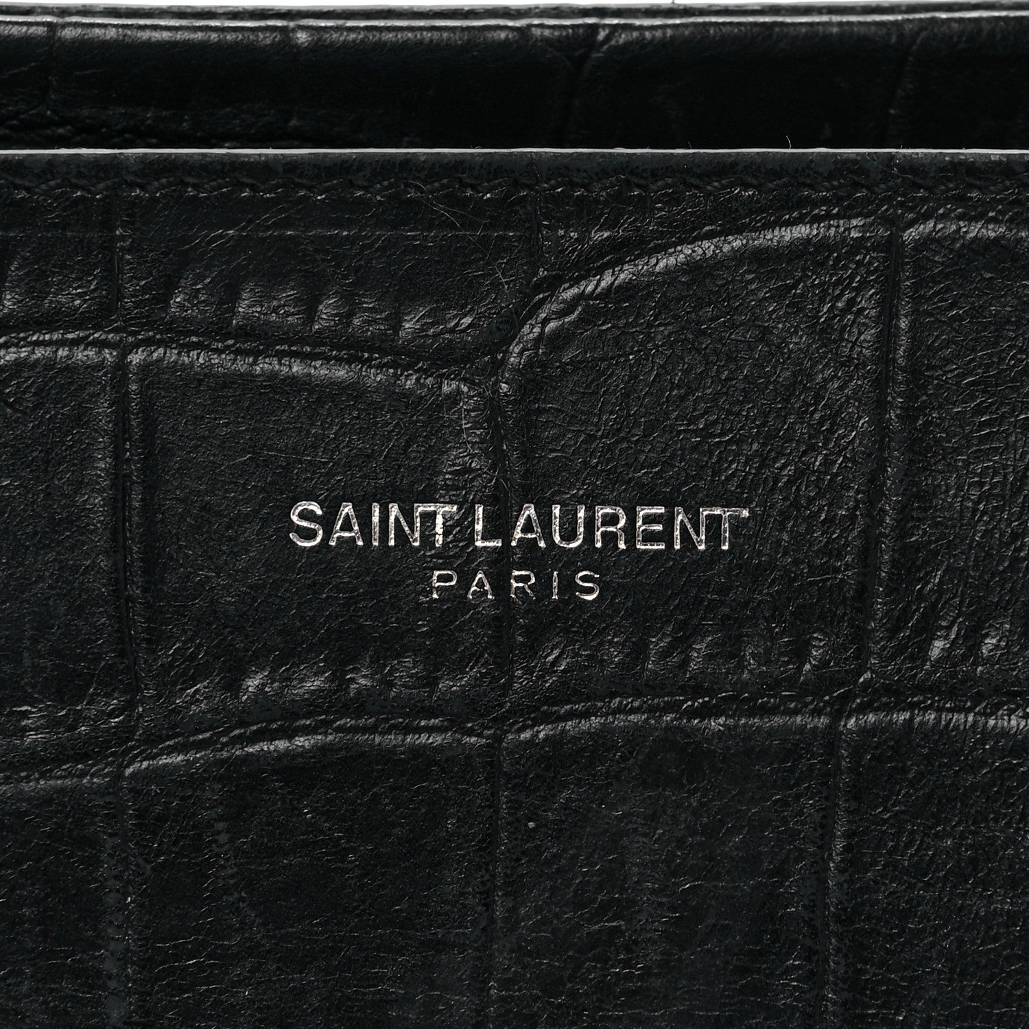 Saint Laurent Calfskin Crocodile Embossed Medium Cabas Rive Gauche Black 7 of 9