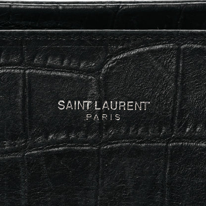 Saint Laurent Calfskin Crocodile Embossed Medium Cabas Rive Gauche Black 7 of 9