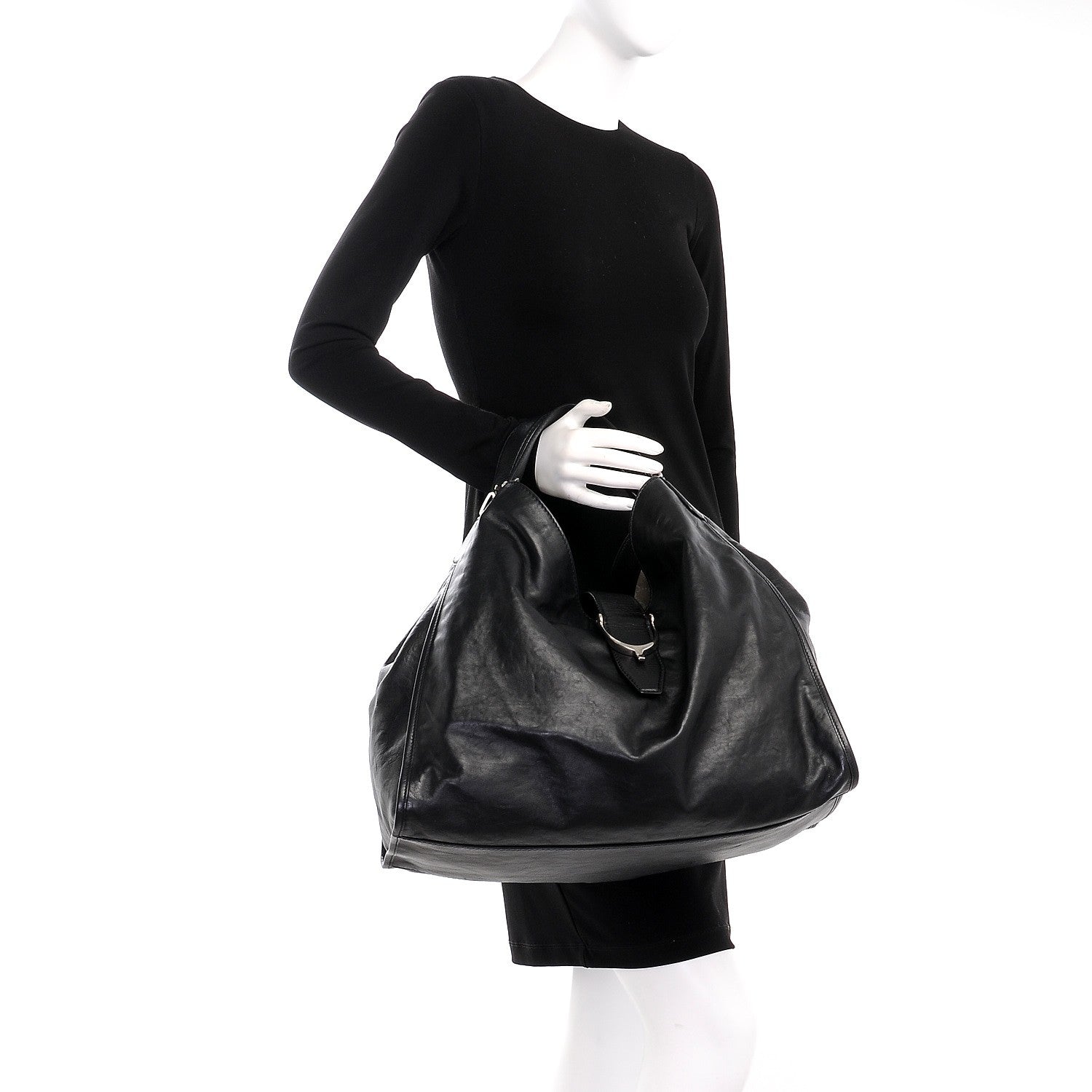 Gucci Calfskin Large Soft Stirrup Shoulder Bag Black 2 of 7