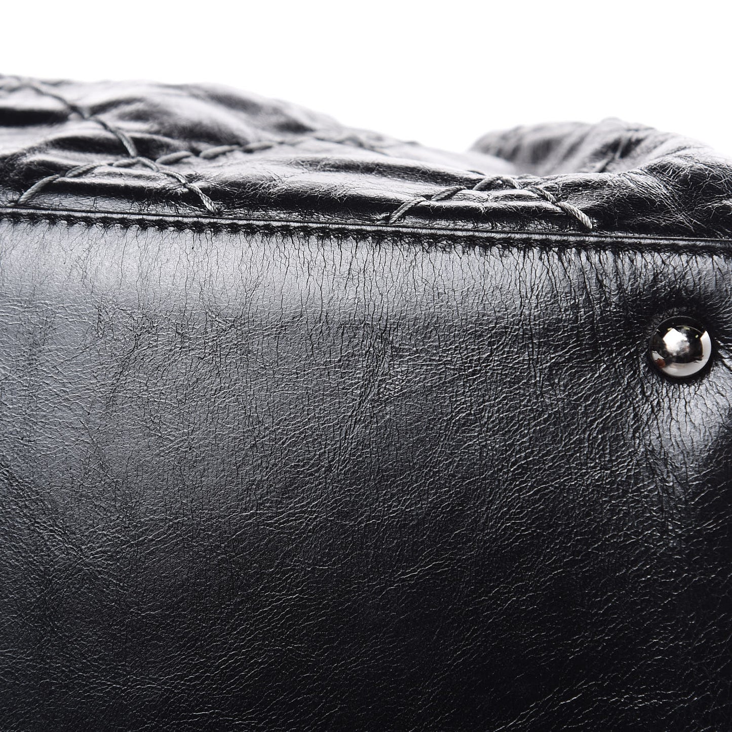 Glazed Goatskin Double Contrast Stitch Large Tote Black