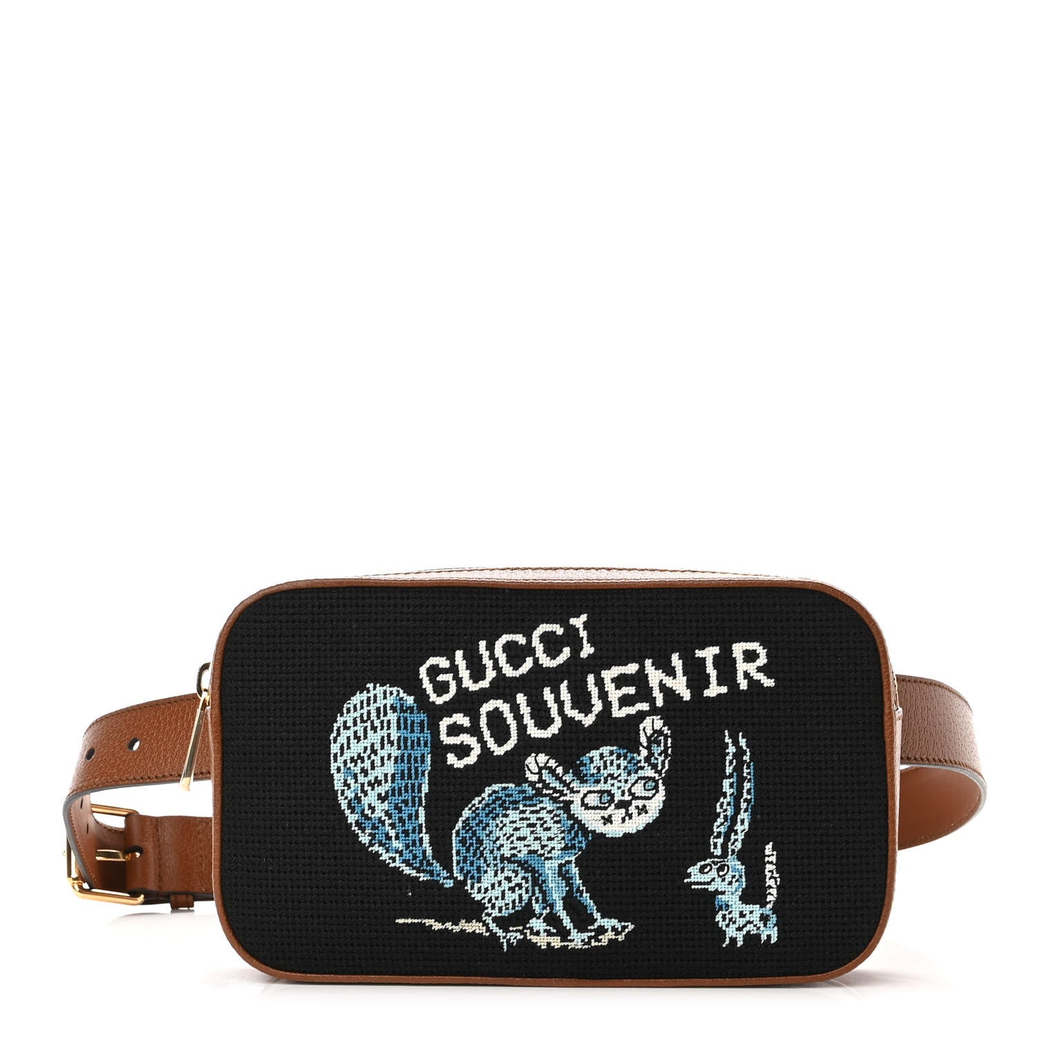 Gucci Calfskin Jacquard Souvenir Belt Bag Black Tan 1 of 9