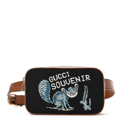 Gucci Calfskin Jacquard Souvenir Belt Bag Black Tan 1 of 9