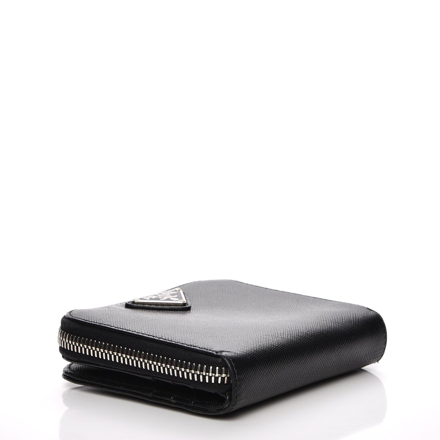 Saffiano Metal Compact Zip Around Wallet Black