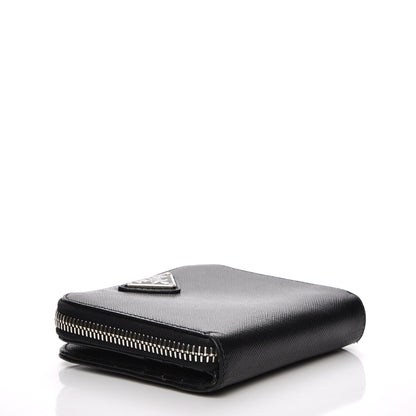 Prada Saffiano Metal Compact Zip Around Wallet Black 3 of 9