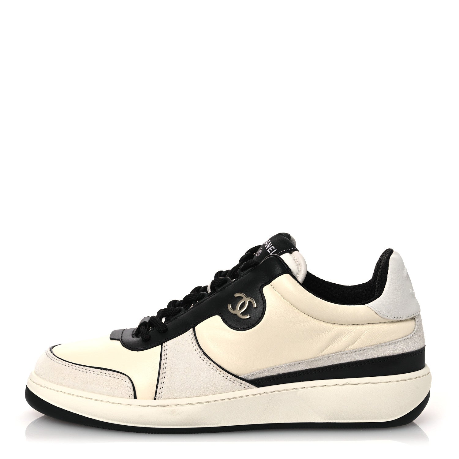 Chanel Lambskin Suede Calfskin Sneakers 40 Ivory White Black 1 of 11
