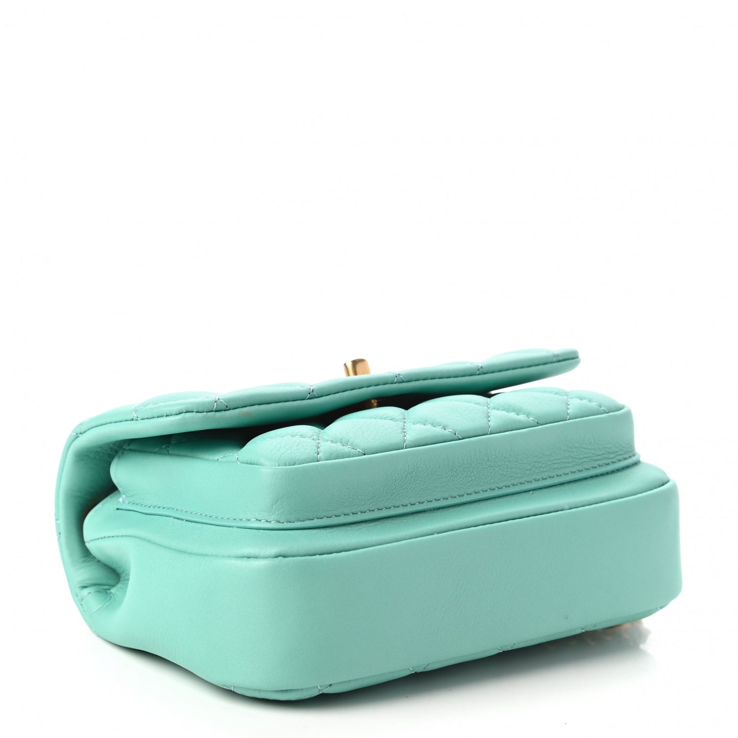 Calfskin Quilted Top Handle Flap Light Blue