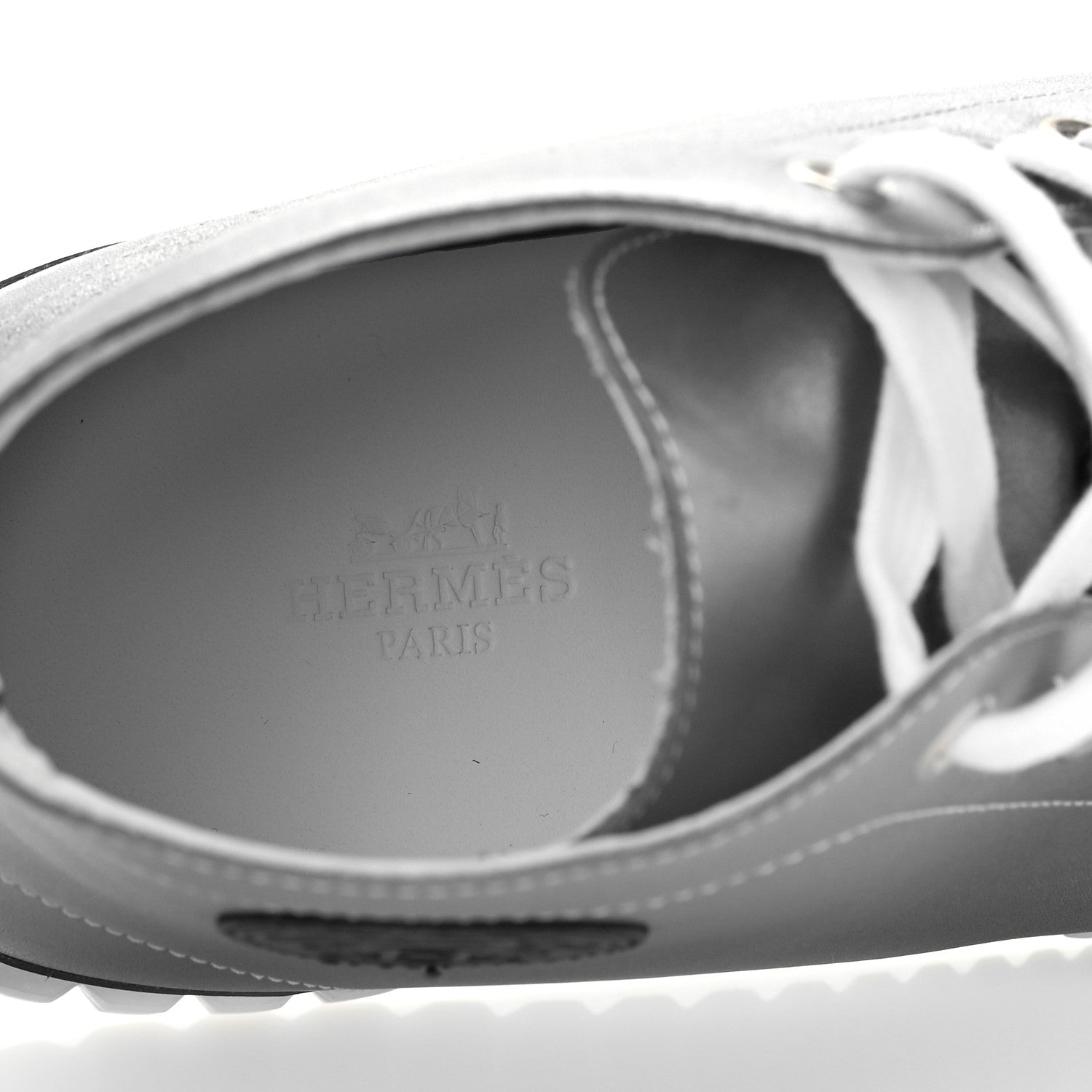 Hermes Metallic Calfskin Womens Climb Sneakers 37 Gris Argente Vieilli 7 of 9