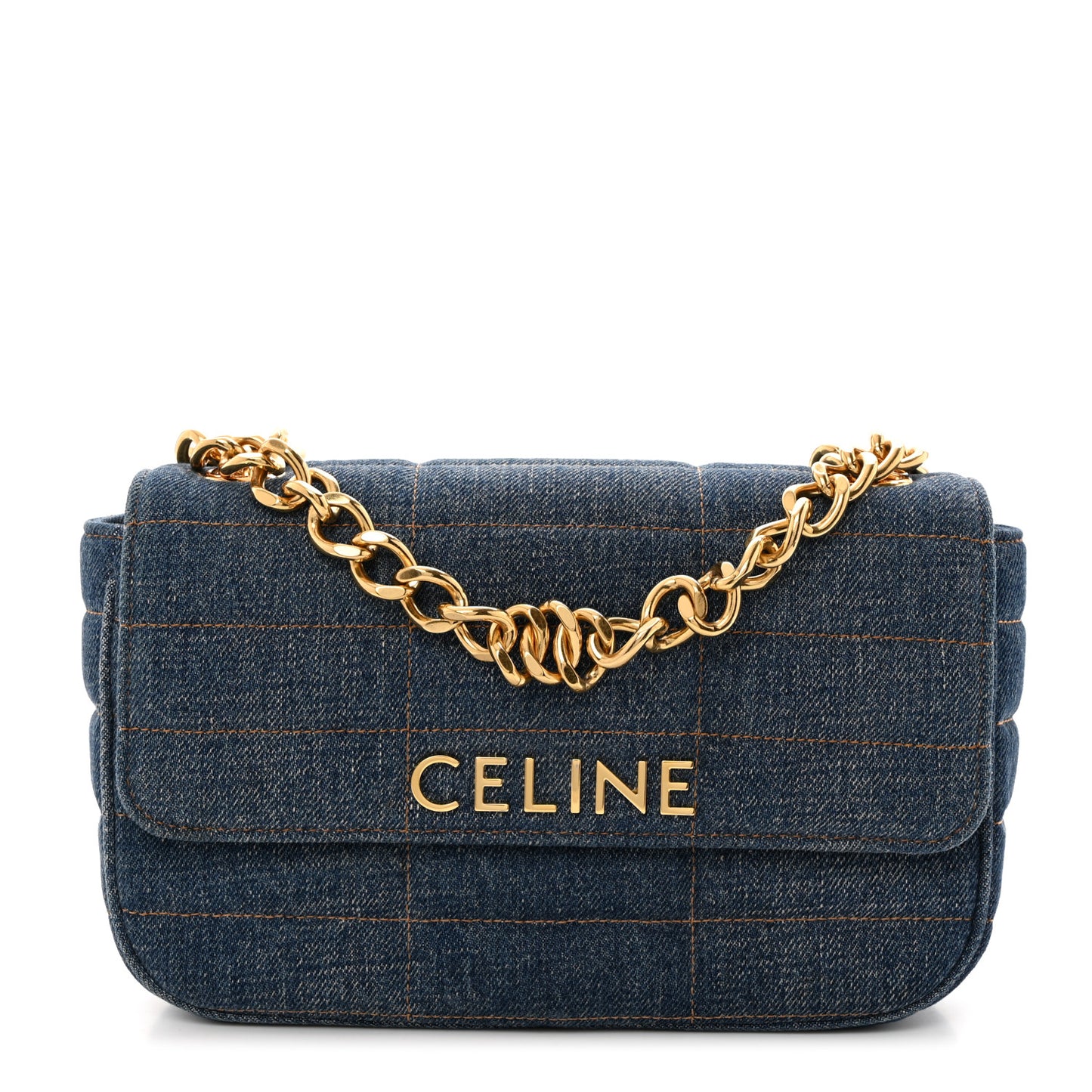 Denim Matelasse Chain Shoulder Bag Blue