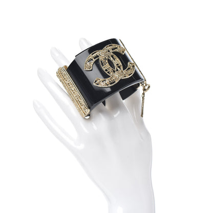 Chanel Resin Crystal CC Cuff Black Gold 2 of 6