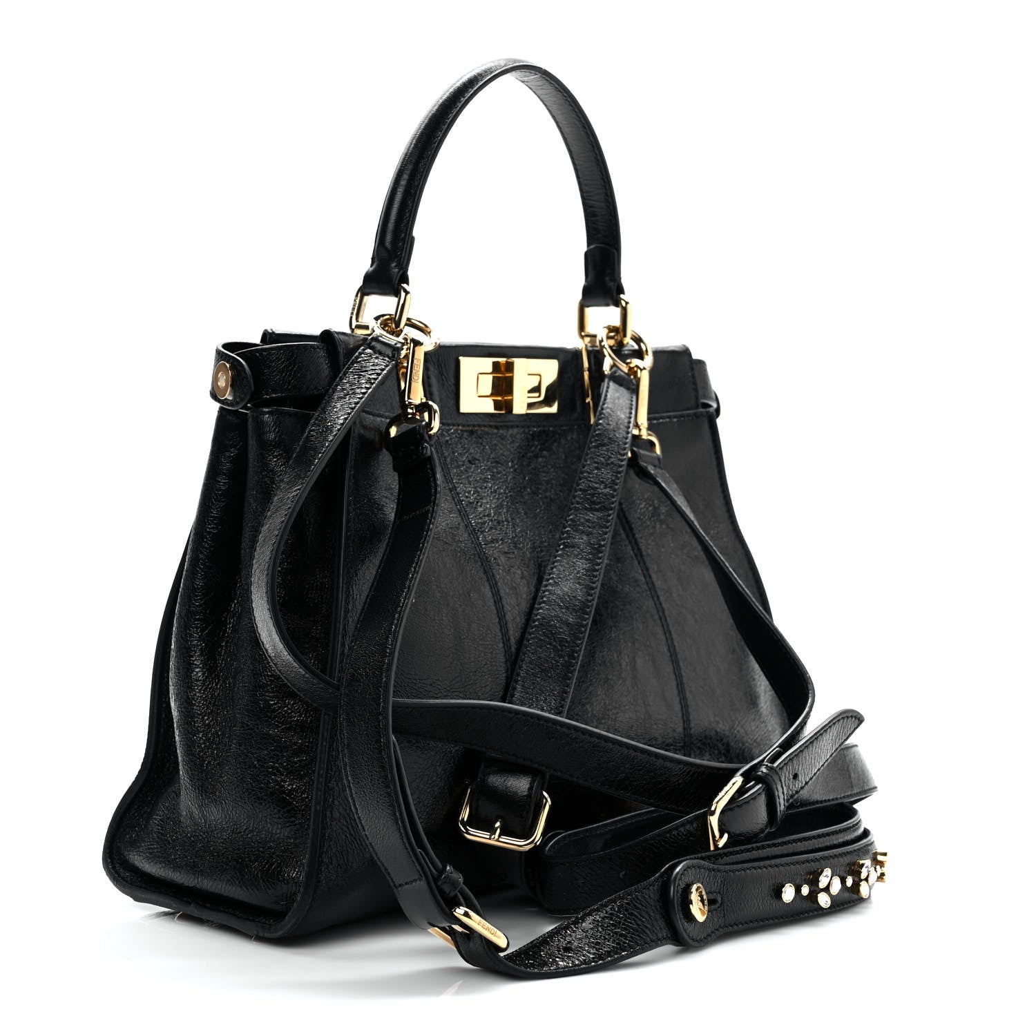 Fendi Agnello Old Shine Medium Peekaboo Iconic Satchel Black 4 of 17