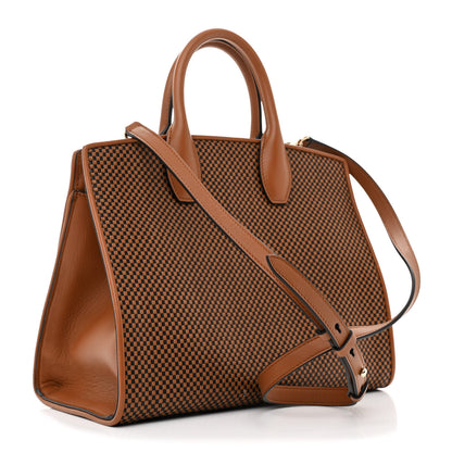 Salvatore Ferragamo Woven Calfskin Medium Studio Top Handle Bag Tan Black 3 of 10