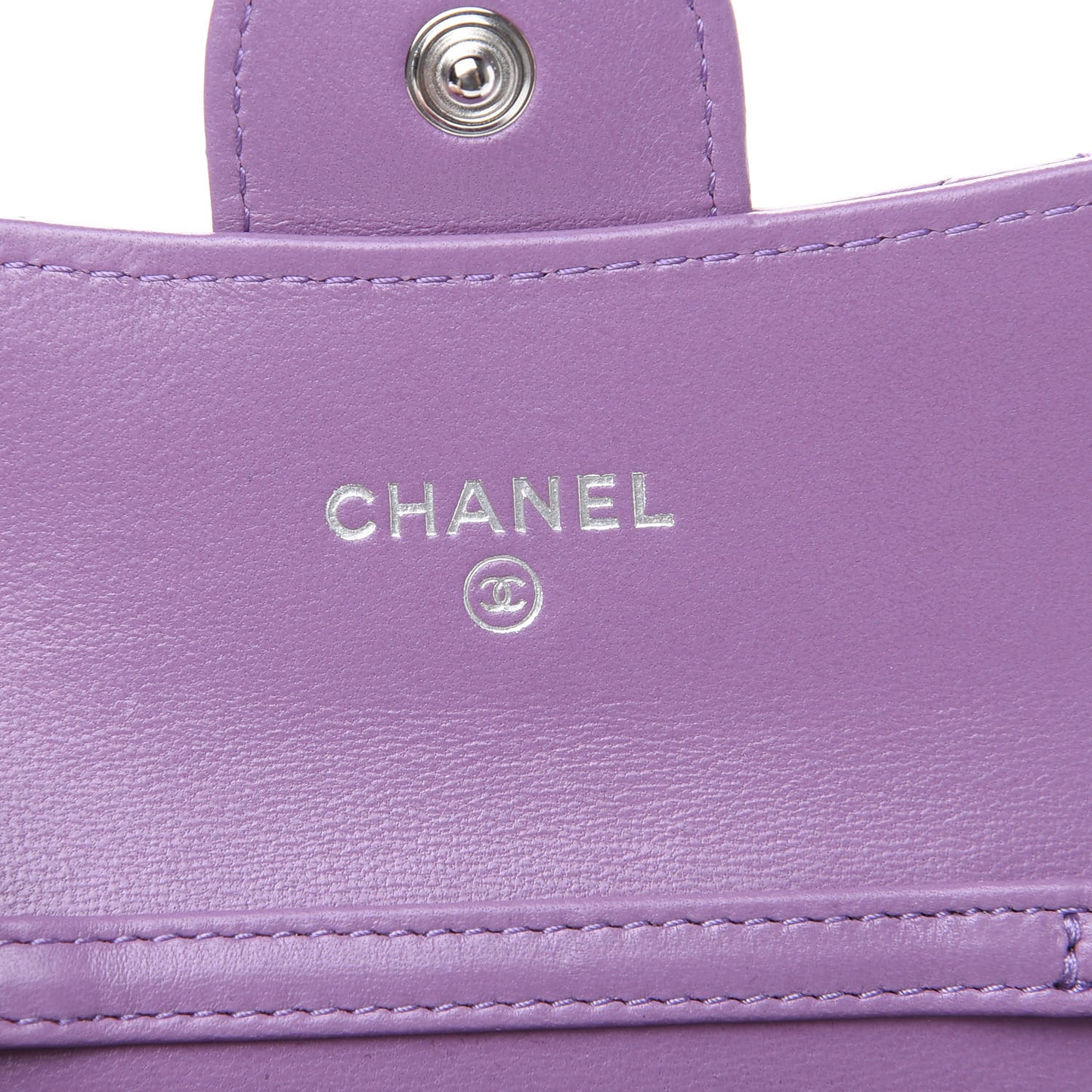 Lambskin Quilted Flap Card Holder On Chain Violet Purple