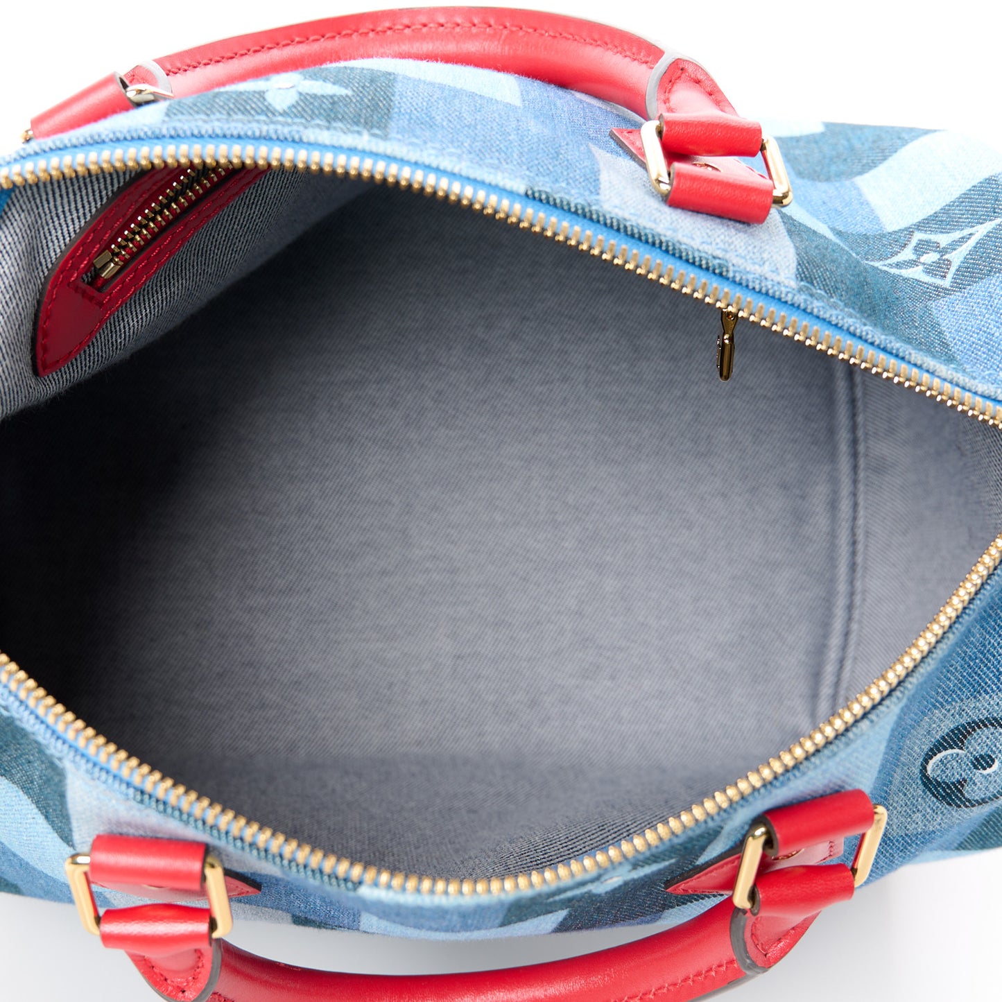 Denim Damier Monogram Patchwork Speedy Bandouliere 30 Blue Rouge
