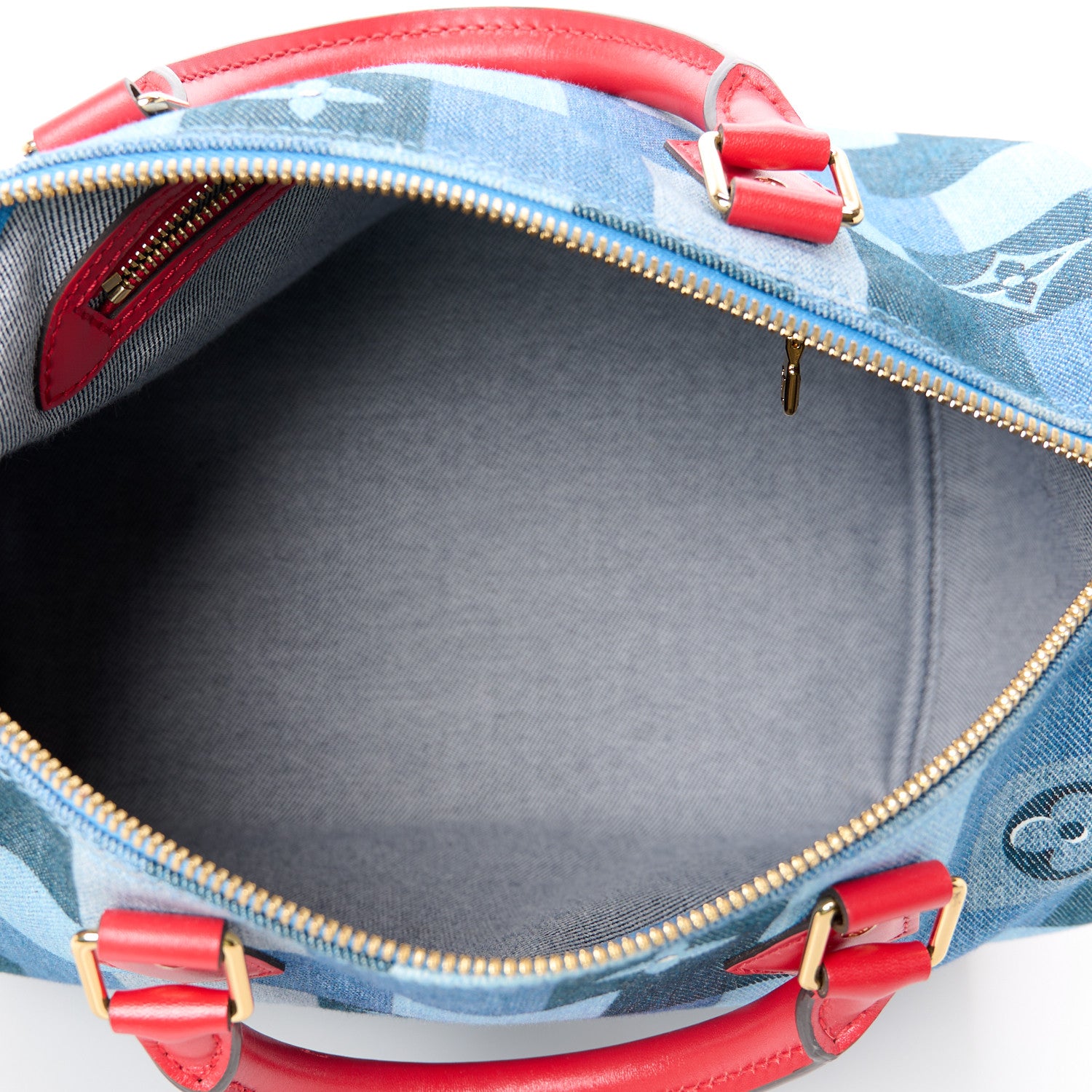 Louis Vuitton Denim Damier Monogram Patchwork Speedy Bandouliere 30 Blue Rouge 5 of 10