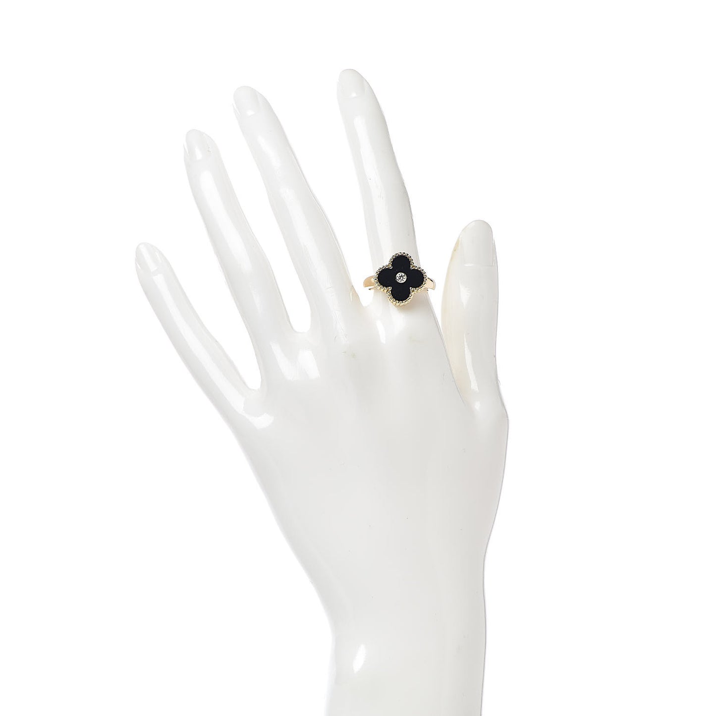 18K Yellow Gold Black Onyx Diamond Vintage Alhambra Ring 53 6.25