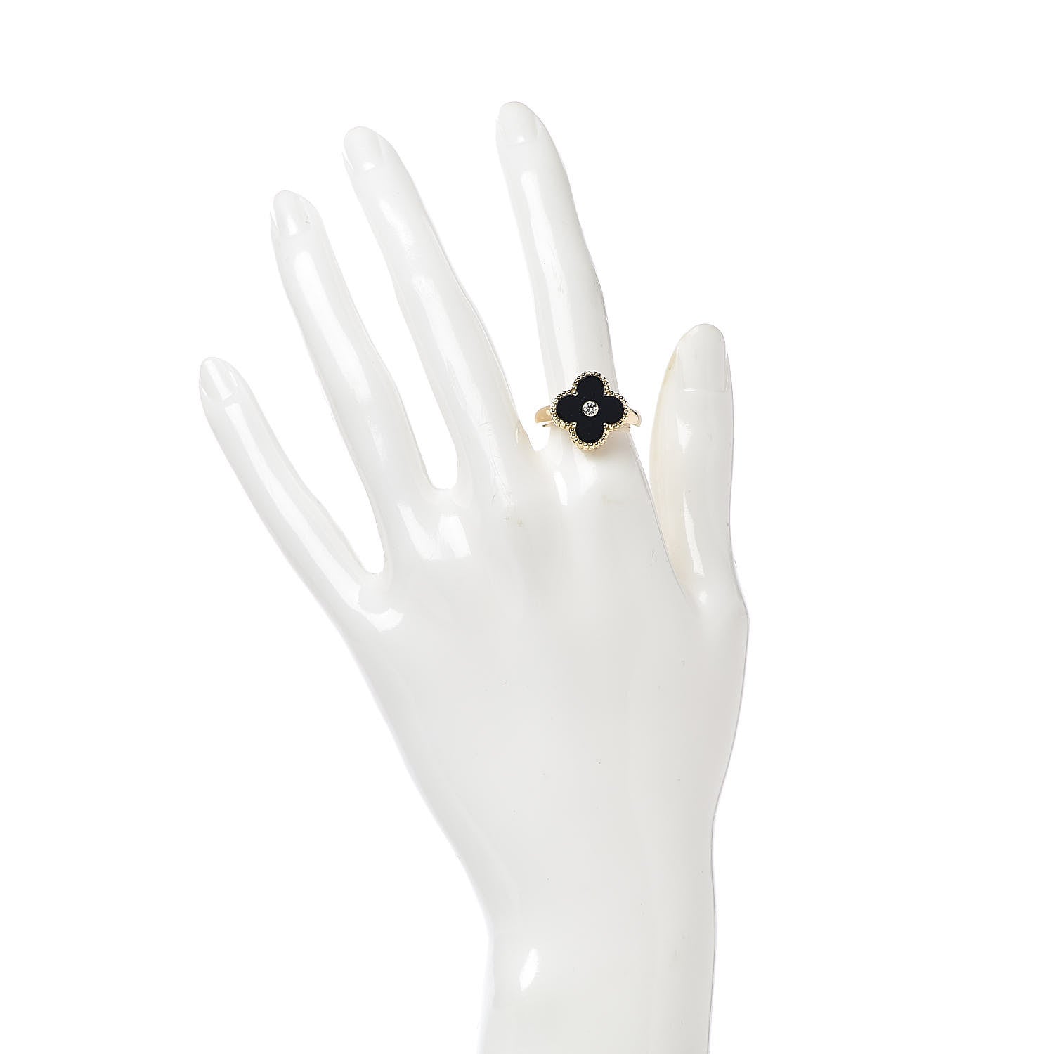 Van Cleef & Arpels 18K Yellow Gold Black Onyx Diamond Vintage Alhambra Ring 53 6.25 2 of 6