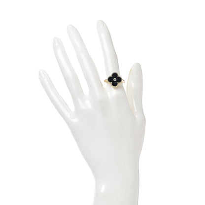 Van Cleef & Arpels 18K Yellow Gold Black Onyx Diamond Vintage Alhambra Ring 53 6.25 2 of 6