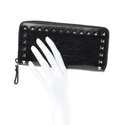 Valentino Garavani Craquele Calfskin Rockstud Zip Around Wallet Black 2 of 10
