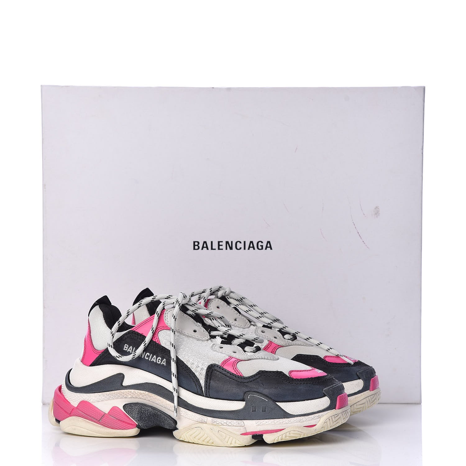 Balenciaga Fabric Mesh Womens Triple S Sneakers 40 Rose Fluo Black White 9 of 9