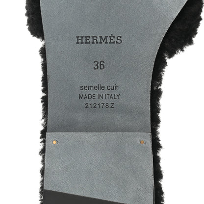 Hermes Woolskin Oran Sandals 36 Black 6 of 8