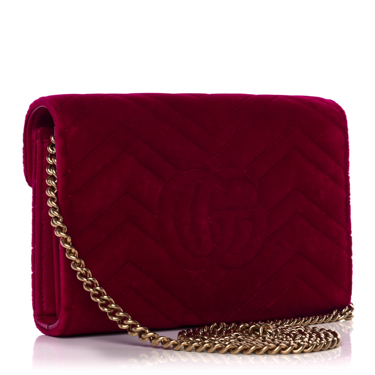 Gucci Velvet Matelasse GG Marmont Chain Wallet Fuchsia Violet Cyclamen 3 of 12