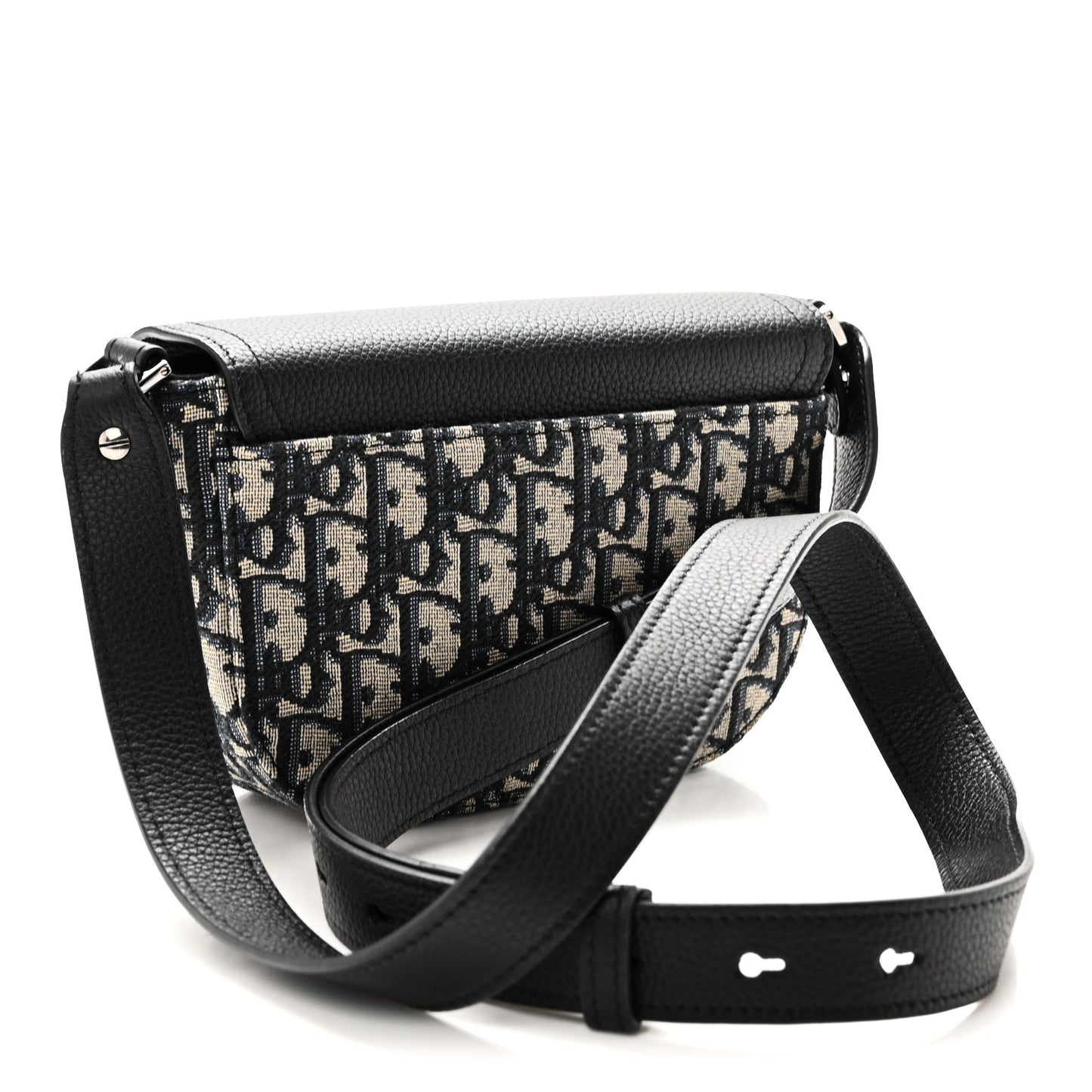 Grained Calfskin Oblique Mini Saddle Messenger Bag With Flap Beige Black