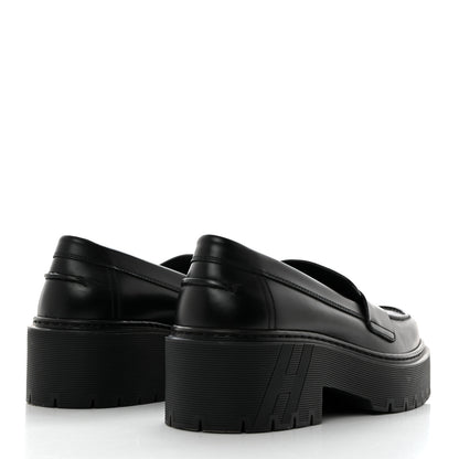 Hermes Glazed Calfskin Womens Hitch Loafers 35 Black 4 of 8