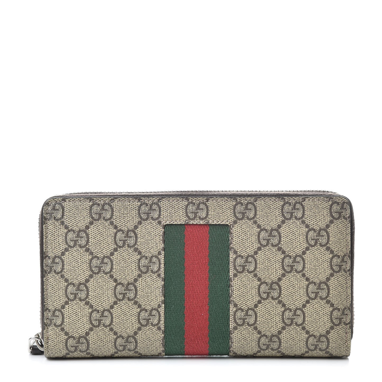 GG Supreme Monogram Web Zip Around Wallet Beige Cocoa