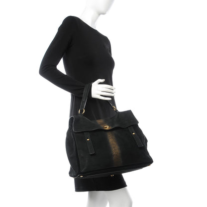 Saint Laurent Nubuck Croc Embossed Large Muse Two Black Gold 2 of 8