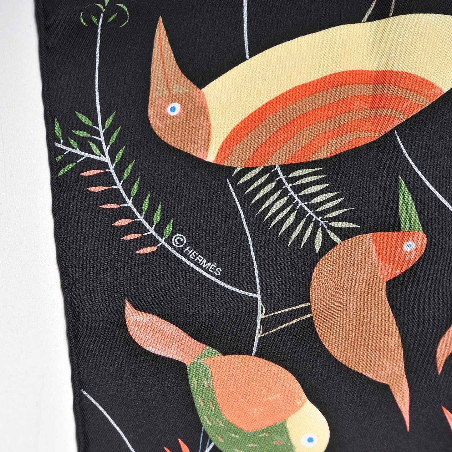 Silk Le Bal Des Oiseaux Scarf 90 Noir Vert Corail