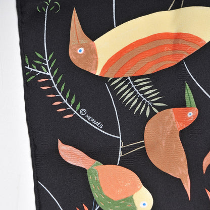 Hermes Silk Le Bal Des Oiseaux Scarf 90 Noir Vert Corail 4 of 4
