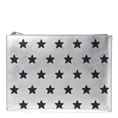 Saint Laurent Calfskin Star Rider iPad Pouch Argento 1 of 7