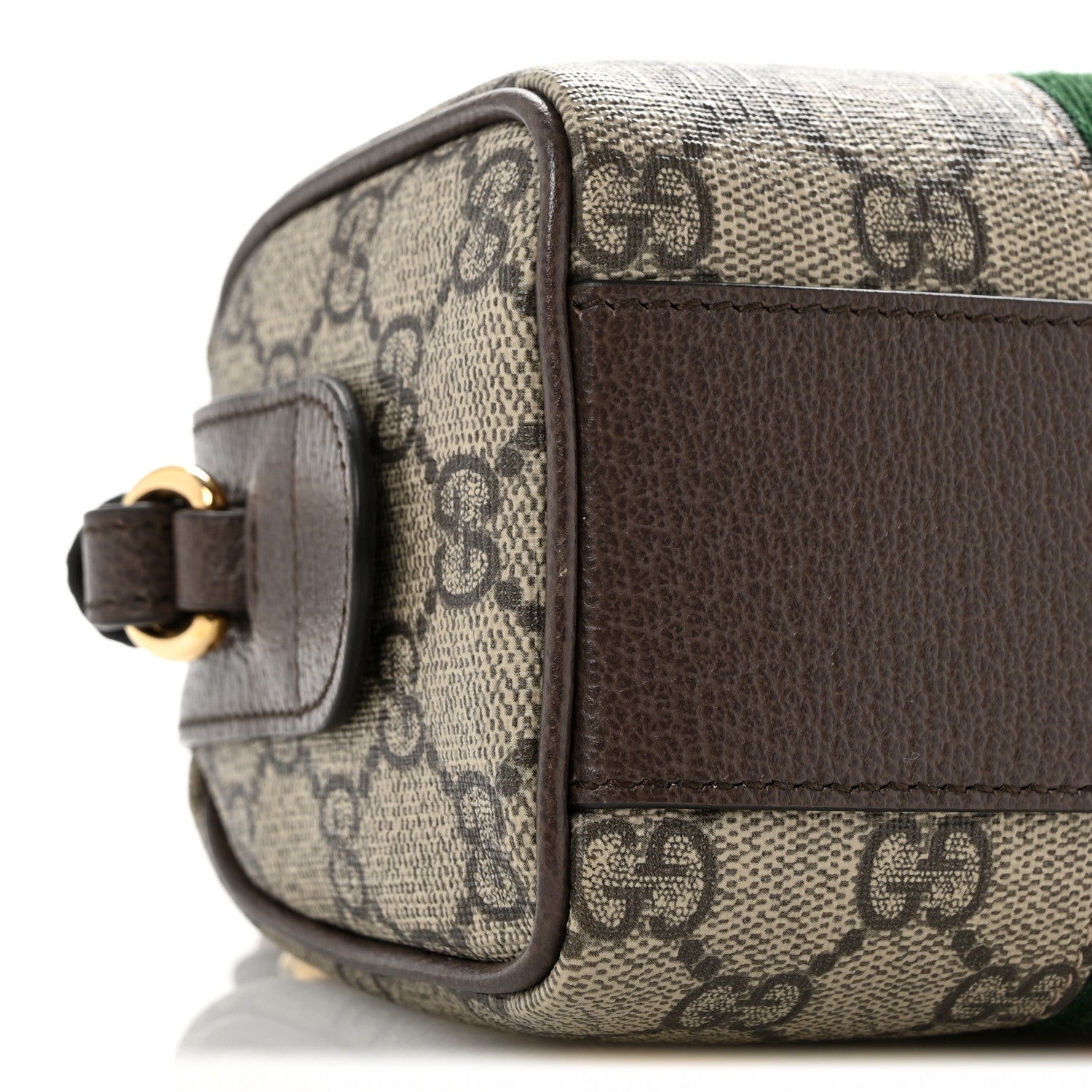 Gucci GG Supreme Monogram Textured Dollar Calfskin Web Super Mini Ophidia Top Handle Bowler Bag  Beige Ebony New Acero 9 of 12