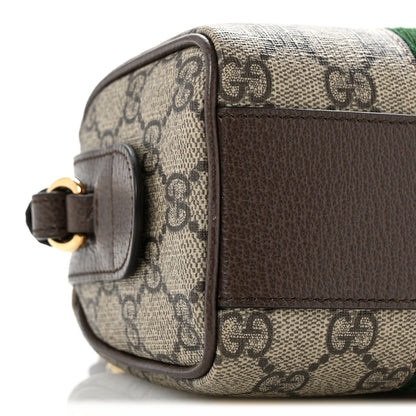Gucci GG Supreme Monogram Textured Dollar Calfskin Web Super Mini Ophidia Top Handle Bowler Bag  Beige Ebony New Acero 9 of 12