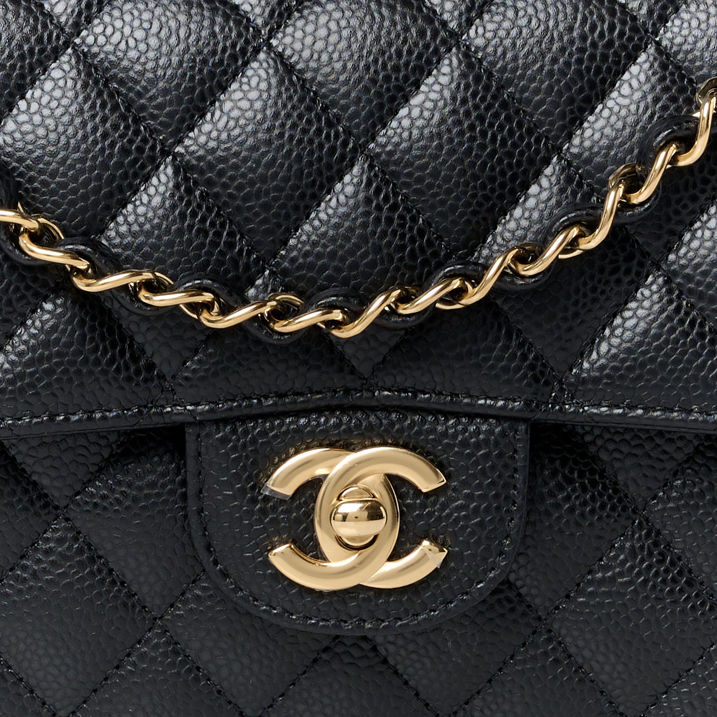 Caviar Quilted Medium Double Flap Black