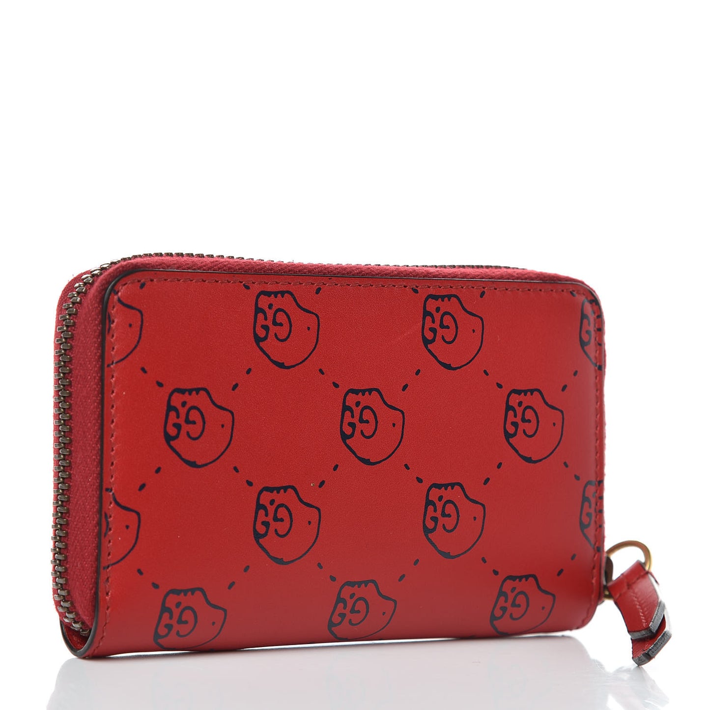 Calfskin GucciGhost Hamlet Skull Zip Around Card Case Hibiscus Red