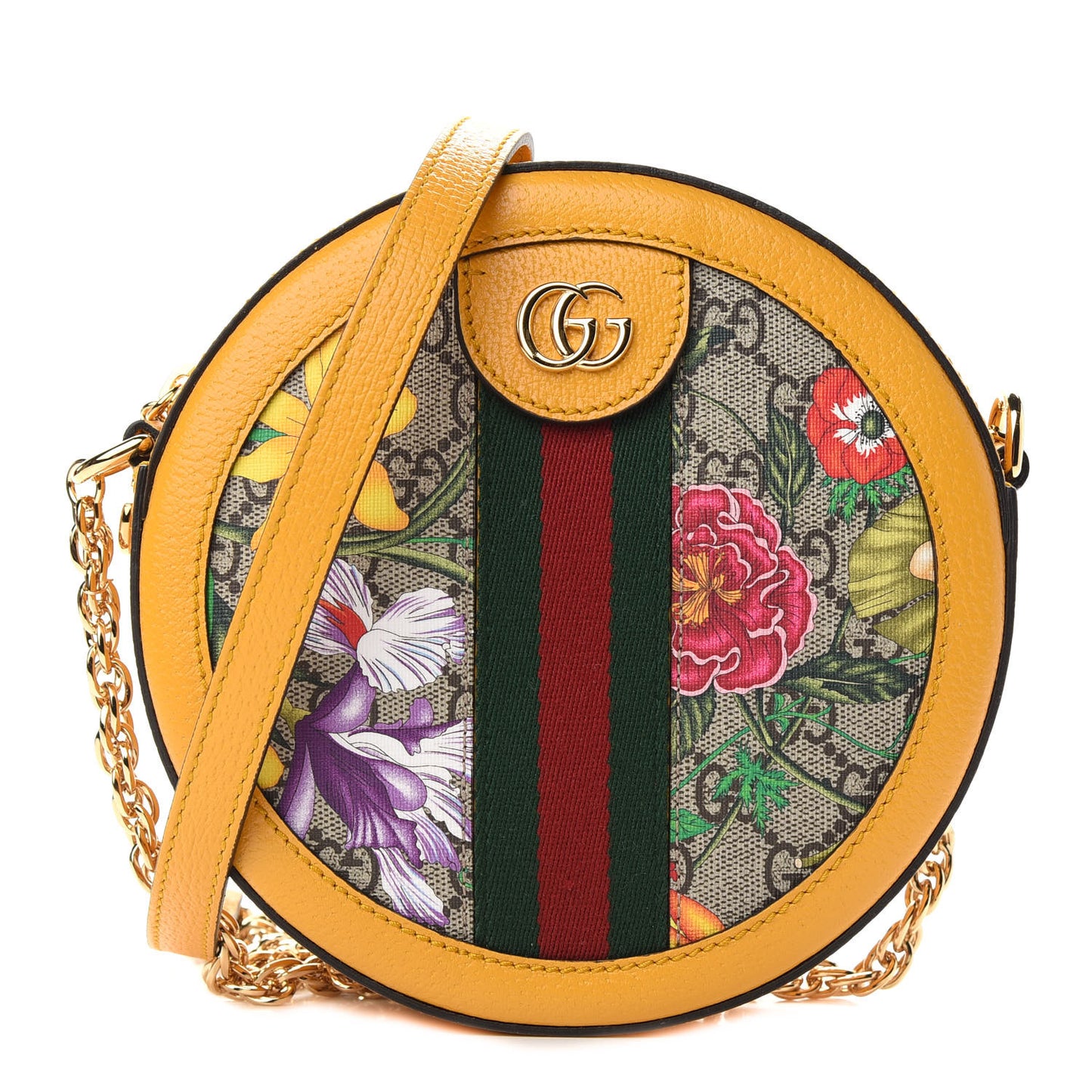 GG Supreme Monogram Flora Web Mini Ophidia Round Shoulder Bag Beige Multicolor Crop