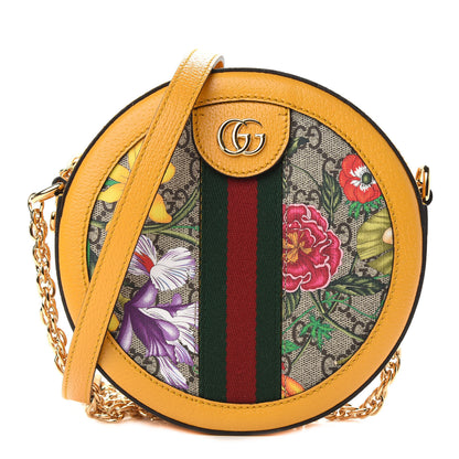 Gucci GG Supreme Monogram Flora Web Mini Ophidia Round Shoulder Bag Beige Multicolor Crop 1 of 9