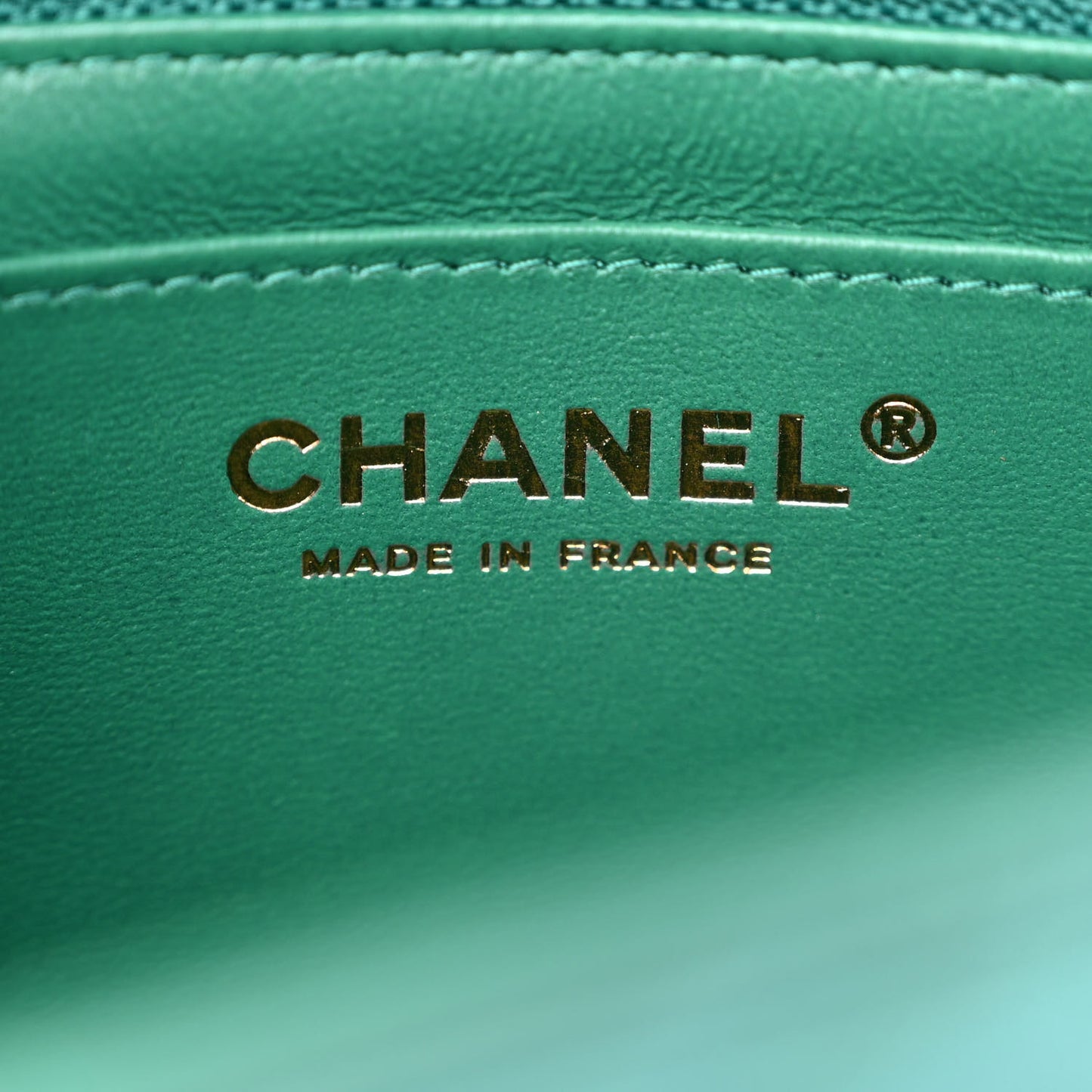 Iridescent Calfskin Quilted Mini Rectangular Flap Green