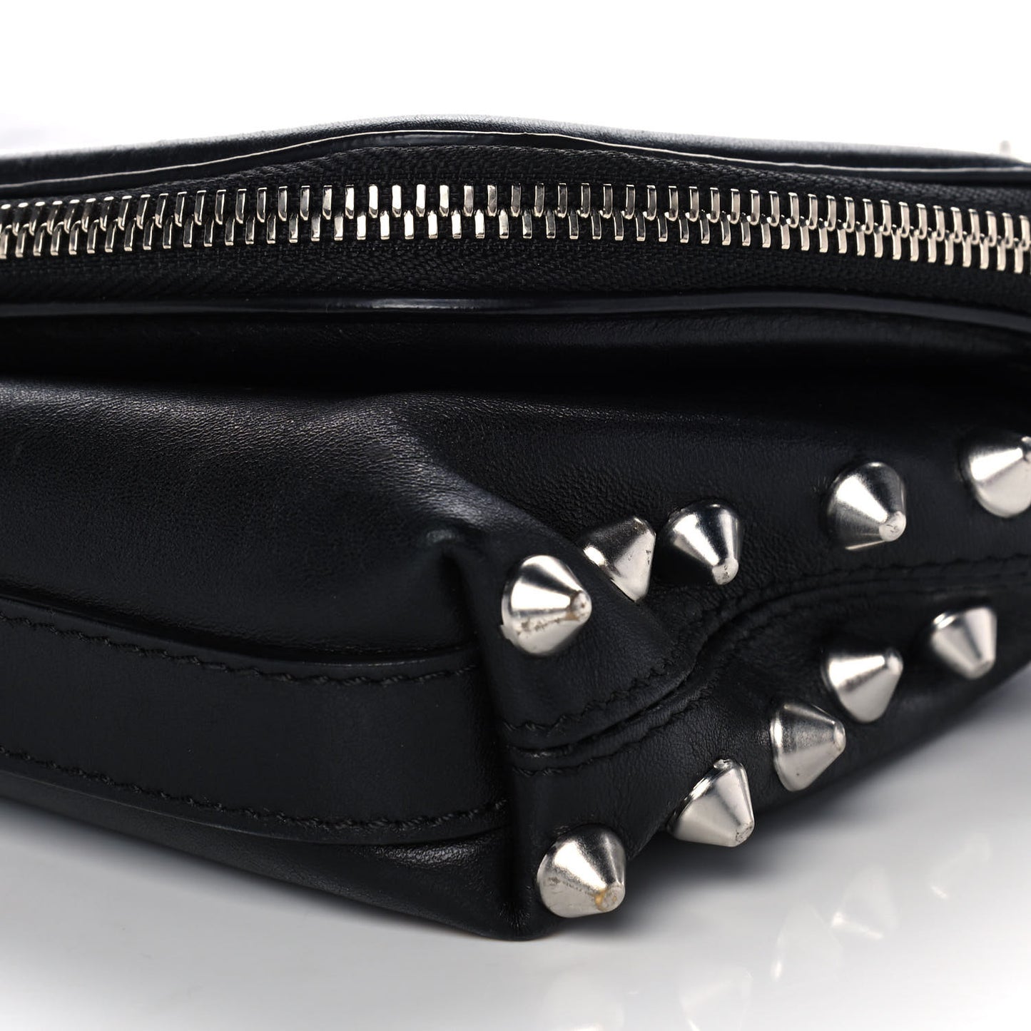 Grainy Calfskin Studded Padlock Skull Clutch Black