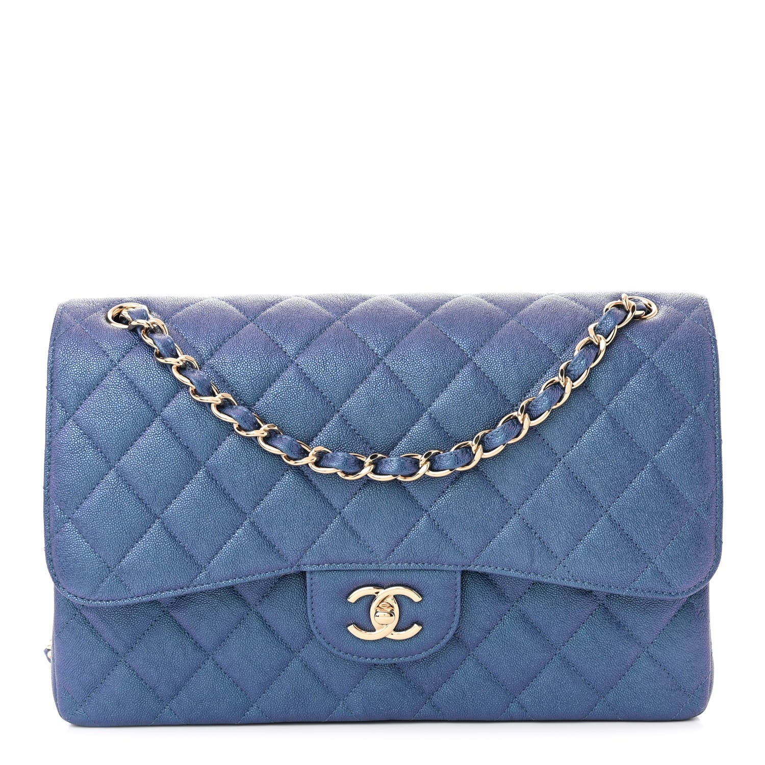 Chanel Iridescent Caviar Quilted Jumbo Double Flap Dark Blue 1 of 10