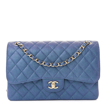 Chanel Iridescent Caviar Quilted Jumbo Double Flap Dark Blue 1 of 10