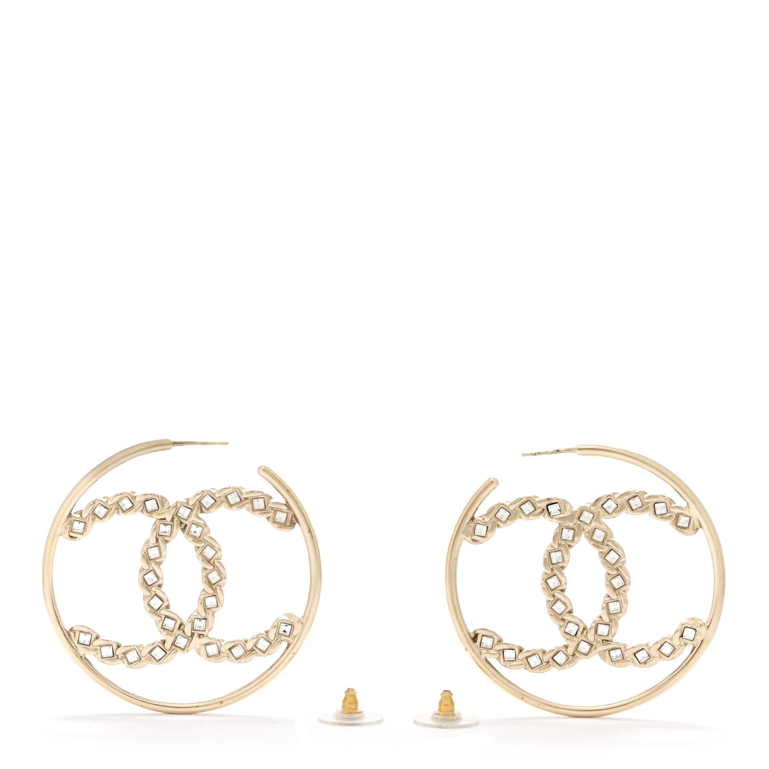 Chanel Crystal High Society CC Hoop Earrings Gold 3 of 4