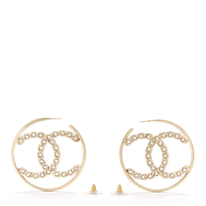Chanel Crystal High Society CC Hoop Earrings Gold 3 of 4