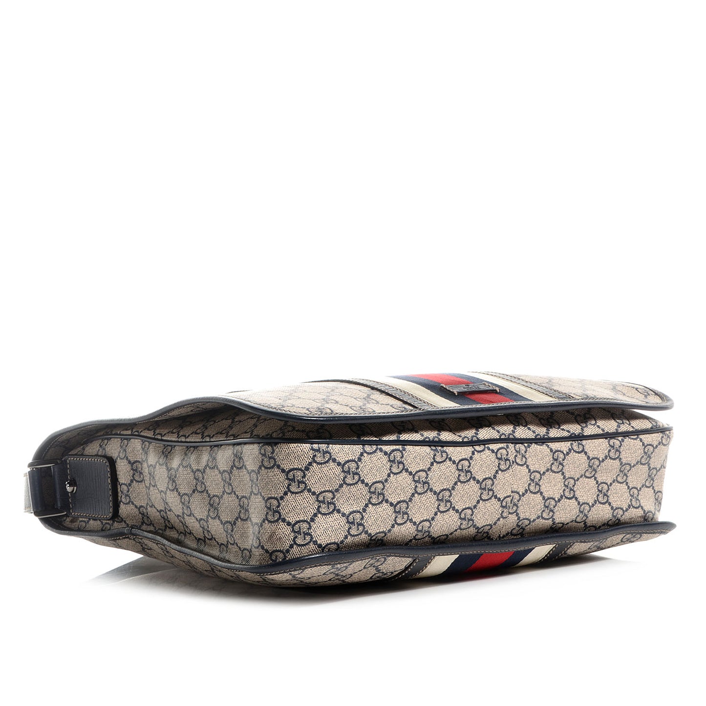 GG Plus Monogram Vintage Web Large Flap Messenger Bag Beige Navy Blue