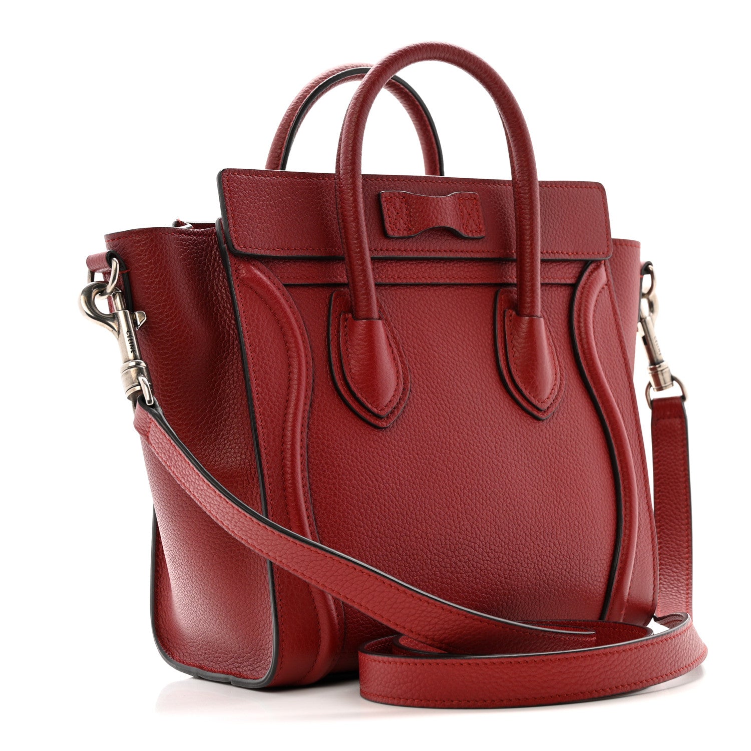 Celine Drummed Calfskin Nano Luggage Merlot 3 of 12