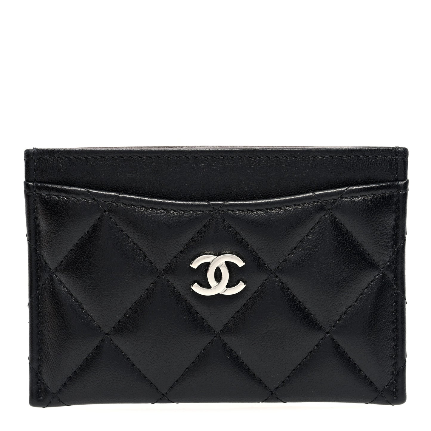 Lambskin Quilted Card Holder Black