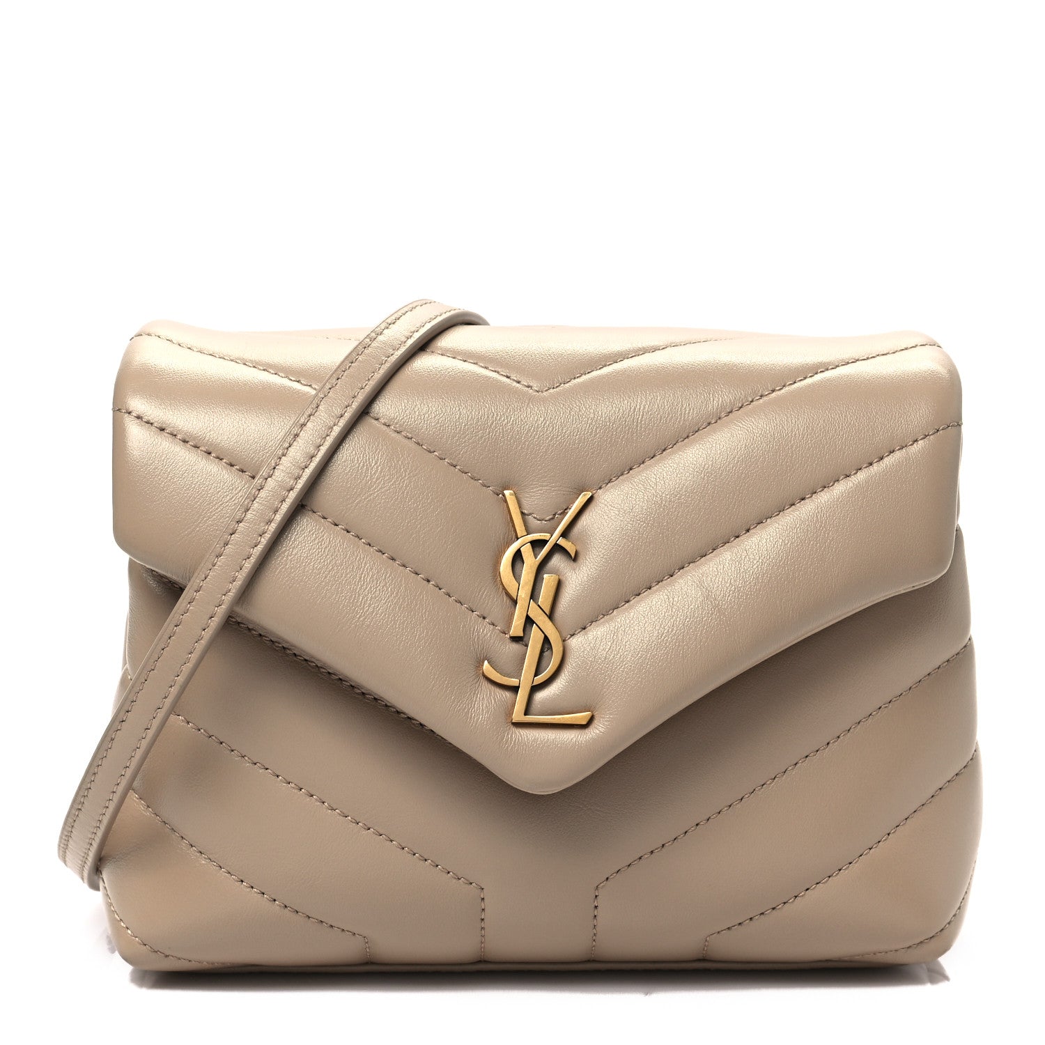 Saint Laurent Calfskin Y Quilted Monogram Toy Loulou Crossbody Bag Dark Beige 1 of 6
